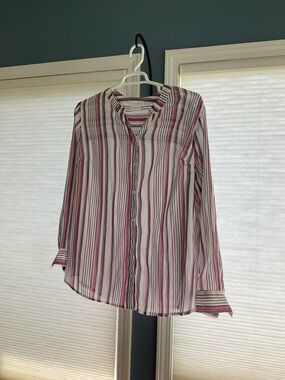 Liz Claiborne Pink & White Striped Button-Down Blouse